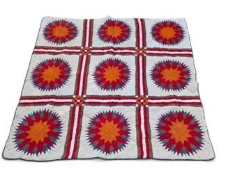 07 Vintage American Sunburst Pieced Patchwork Quilt