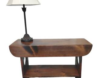 Rustic Wooden TwoTiered Stand with Decorative Table Lamp
