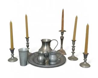 Pewter Candlesticks and Pitchers