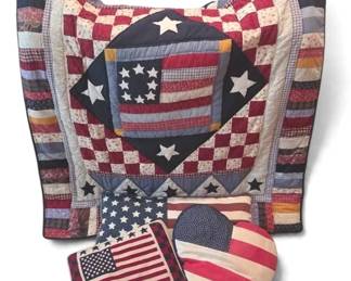 Patriotic Americana Patchwork Quilt Pillow Lot