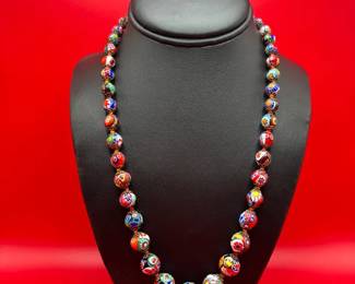 Vintage Murano Millefiori Art Glass Beaded 20 Necklace