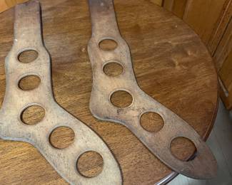 Pair of Antique Wooden Sock Stretchers with Circular Cutouts