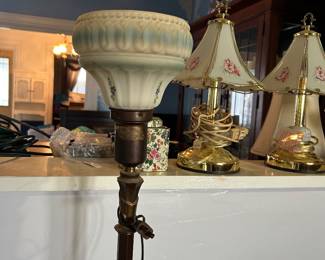 Vintage Art Deco style Torchiere Floor Lamp with Milk Glass Shade