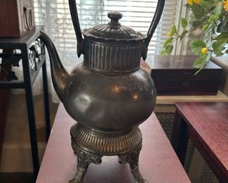 Antique Victorian Silver plated tipping spirit kettle on stand