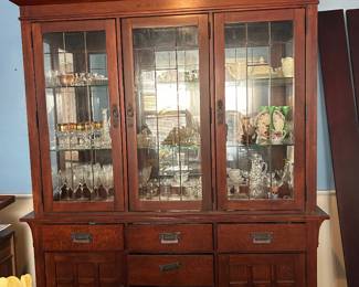 Mission Style Oak Three Door Dining Hutch
