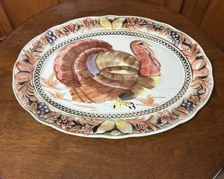 Vintage Hand Painted Ceramic Turkey Platter