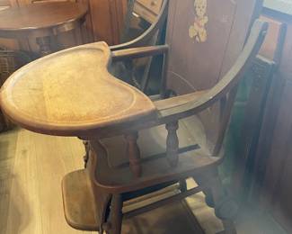 Vintage Wooden High Chair that converts to play station