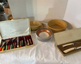 All Vintage Pfaltzgraff Nordic Gold, Carviel Hall, and Ceramic Fruit and Cheese Servers
