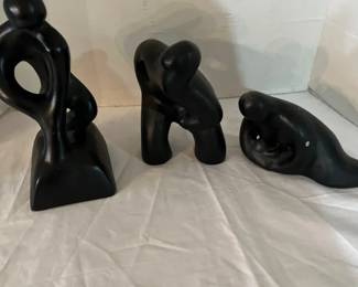 Three MCM Biomorphic Black Ceramic Sculpture Pottery Pieces