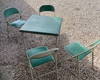 Green Fold Out Card Table with Chairs