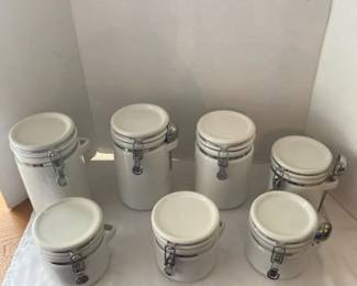 White Ceramic Canister with Silver Tone Metal Latches