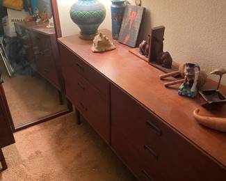 Double Dresser, Mirror, Lamp, and Decor