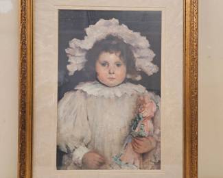 Framed Print, “Young Girl with Rabbit Doll”, by James Elder Christie