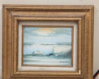 Framed Painting on Canvas, Seascape, Signed