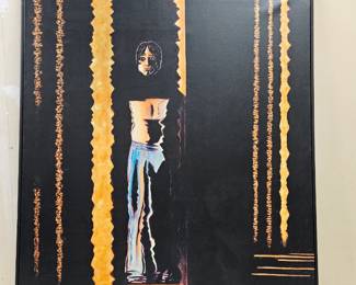 Giclee on Canvas by Paterno, “Kashar”, Abstract Man in Shadow, Black/Gold