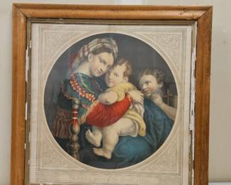 Framed Bookplate, Hand colored “Virgin Mary & Infant Jesus”, By Raphael
