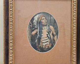 Framed Hand Colored Photograph, Native American