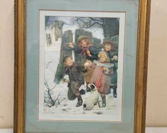 Framed Print, “Children Snowballing”, By Elsley