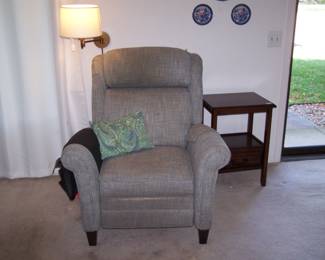 GRAY RECLINER & SIDE TABLE