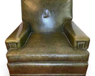 Rikes Olive Green Leather Armchair w Wheels