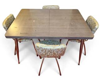 MCM Formica Kitchen Dining Table w Yellow Patterned Vinyl Chairs