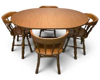 Vintage Early American Style Dining Table With 4 Chairs Extra Leaf
