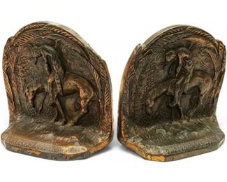 Vintage The End Of The Trail Cast Iron Bookends with Bronze Finish Pair