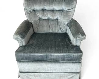 MidCentury Blue Velour Cushioned Armchair