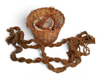 Boho Macrame Plant Hanger, Wicker Hanging Pot, White Ceramic Planter