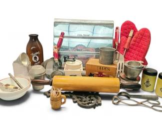 Primitive Country Kitchen Recipe Box, Utensils More