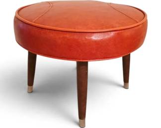 MidCentury Round Orange Vinyl Footstool