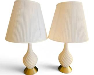 Pair of MidCentury White Swirl Table Lamps