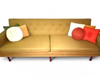 MCM Green Tufted Sofa w Decorative Pillows