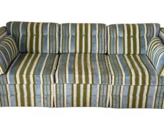 MidCentury Blue Green Striped Velour Sofa