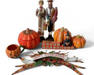 Thanksgiving Halloween WoodCarved Figures, Pumpkins Mug More