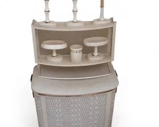 Vintage White Wicker Hamper, Bathroom Shelf, Soap Dishes, Organizers