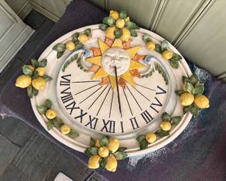 Monumental sun dial ceramic wall hanging by Ceramiche Ceccarelli, Toscana, Italy. 32” by 36”