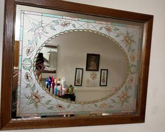 Vintage faux stain glass mirror 70’s