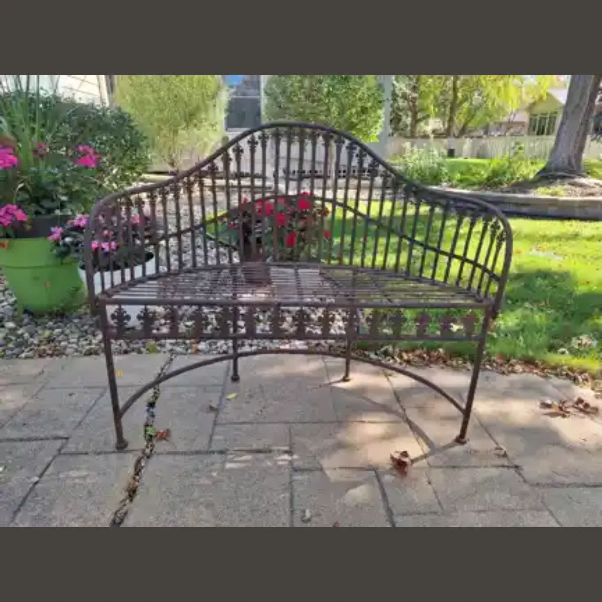 Wrought Iron Garden Bench with Ornate Scrollwork