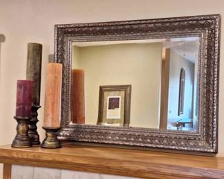 Ornate Beveled Wall Mirror with Decorative Candles  Holders