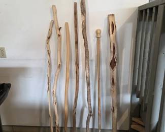 Collection of 7 HandCarved Rustic Wooden Walking Sticks  Canes