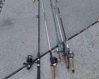 Lot of 5 Fishing Rods with Reels  Bobber