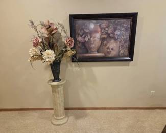 Floral Wall Art with Decorative Pedestal  Silk Flower Arrangement