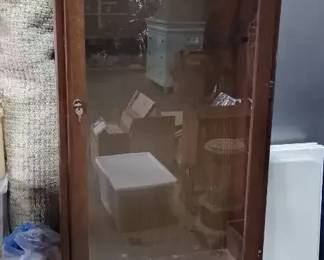Wood GlassFront Display Cabinet with Locking Door  Drawer