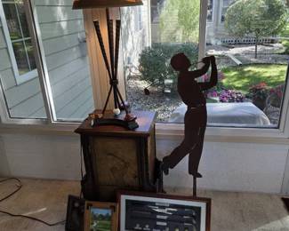 GolfThemed Dcor Collection with Table Lamp, Golfer Silhouette  Memorabilia