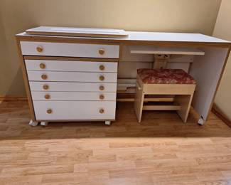 Horn of America Sewing Machine Cabinet with Extension Table, Storage  Stool