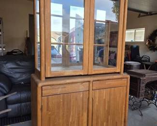 Oak China Display Cabinet with Glass Doors  Lower Storage