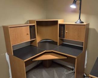 Corner Computer Desk with Hutch, CD Storage  Working Desk Lamp