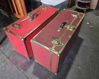 Red VintageStyle Storage Trunks with BrassTone Hardware