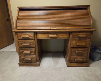 Oak RollTop Desk with 9 Drawers  BuiltIn Organizer